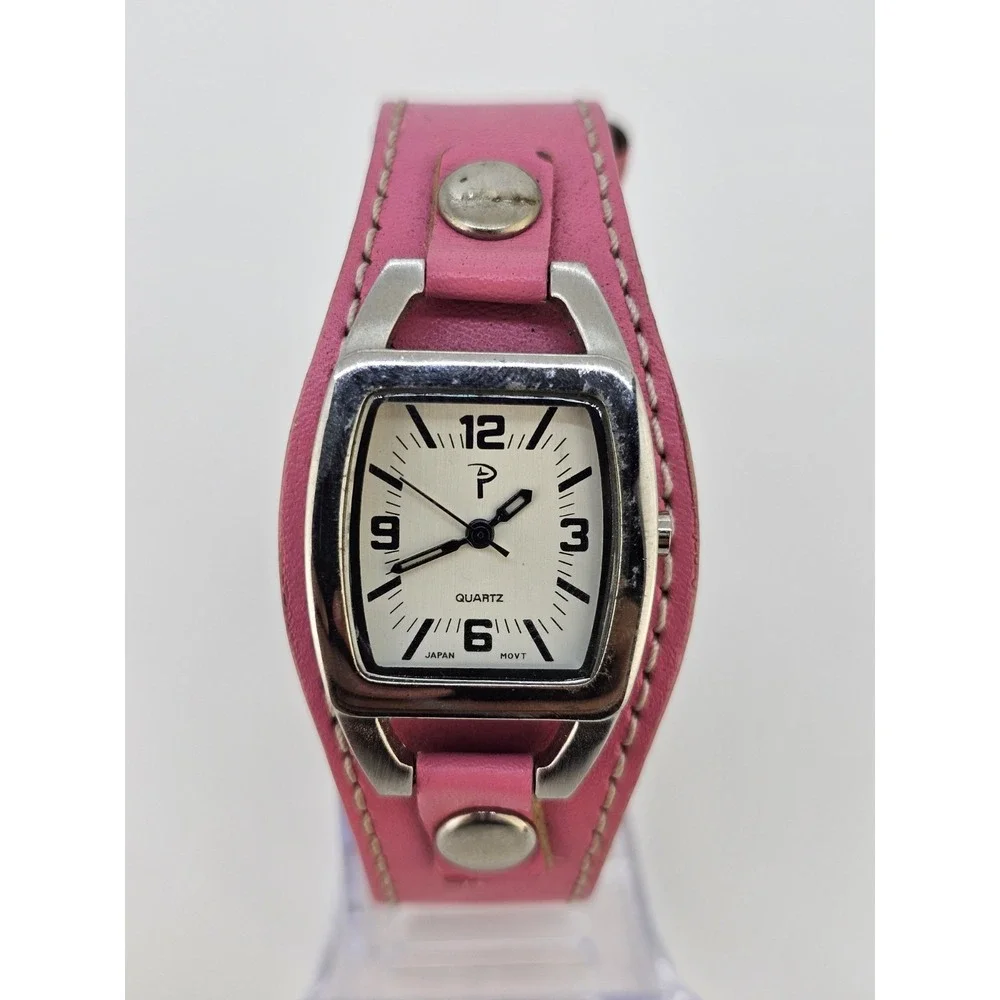 25MM Women's‎ Analog Watch Gray Dial Pink Leather Band NEW Battery